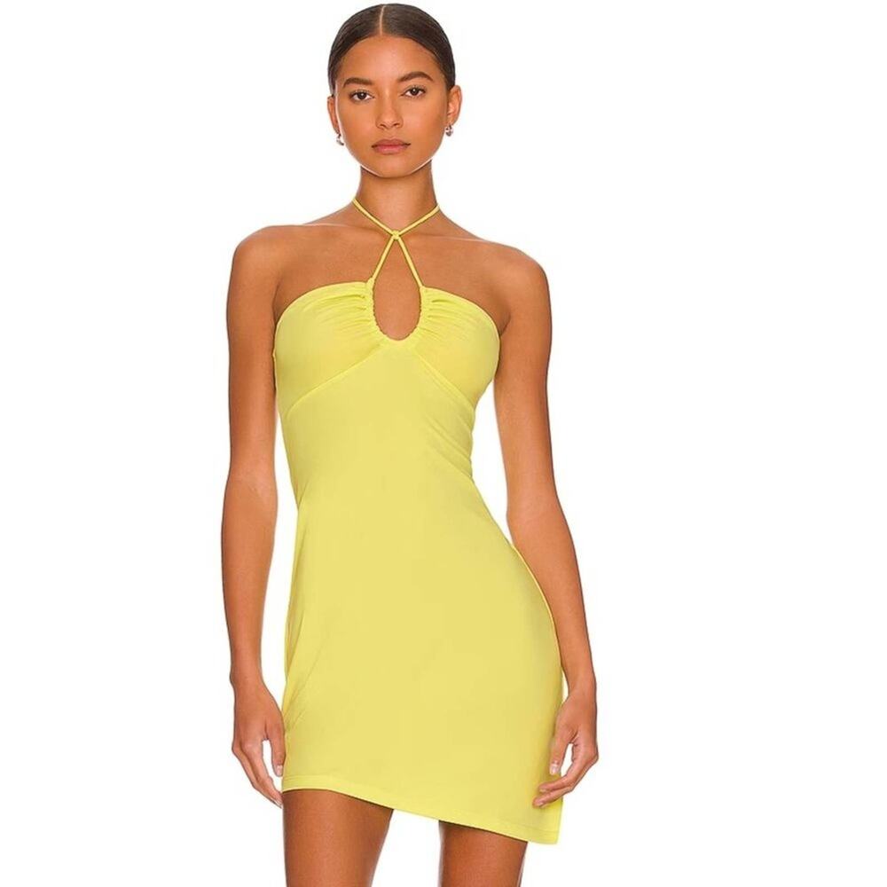 L'Academie Bodycon Halter Style Mini Dress in Limelight NWOT Size Small